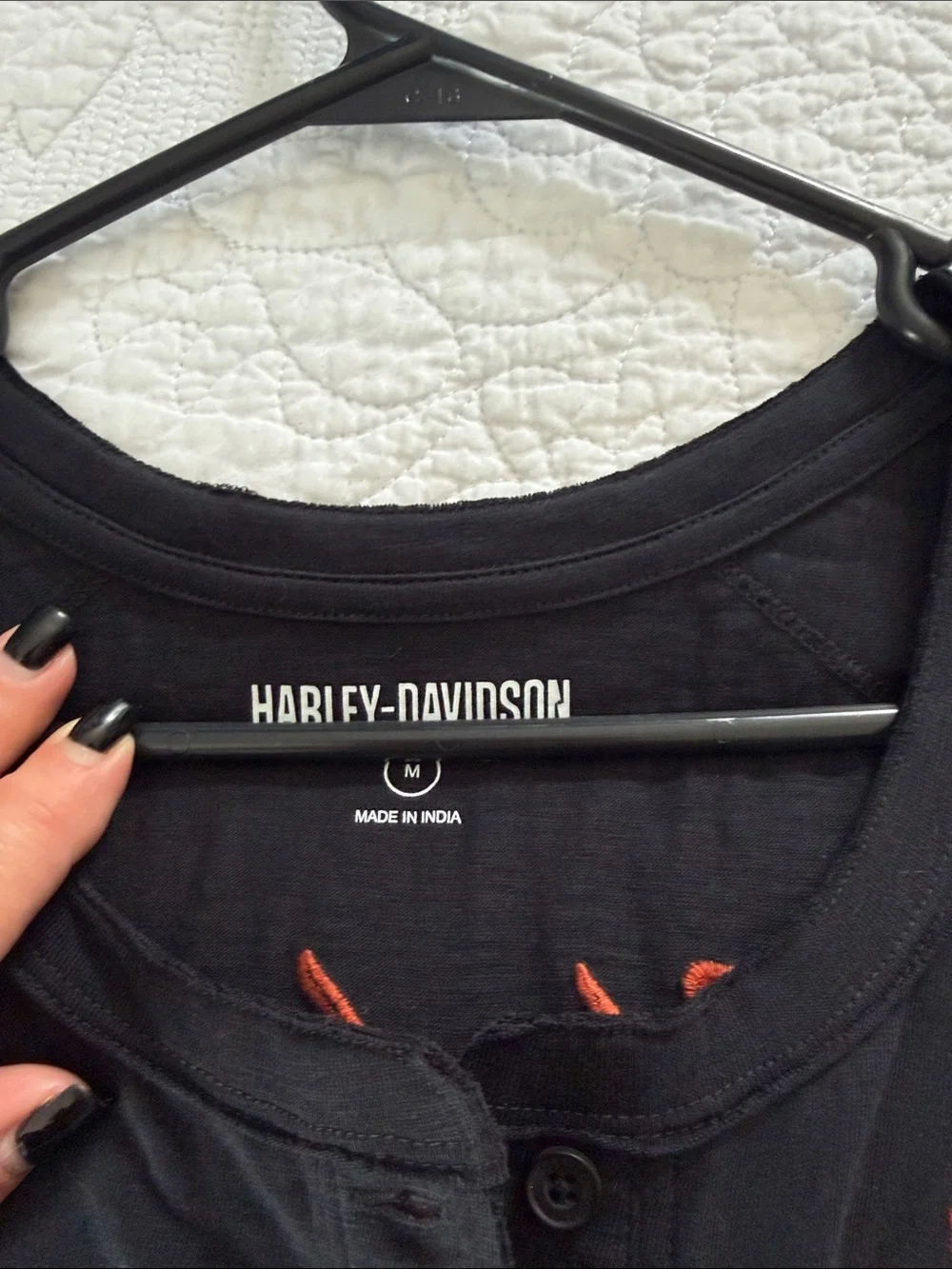 Harley-Davidson Black Kids Short-Sleeve Henley with Orange Logo